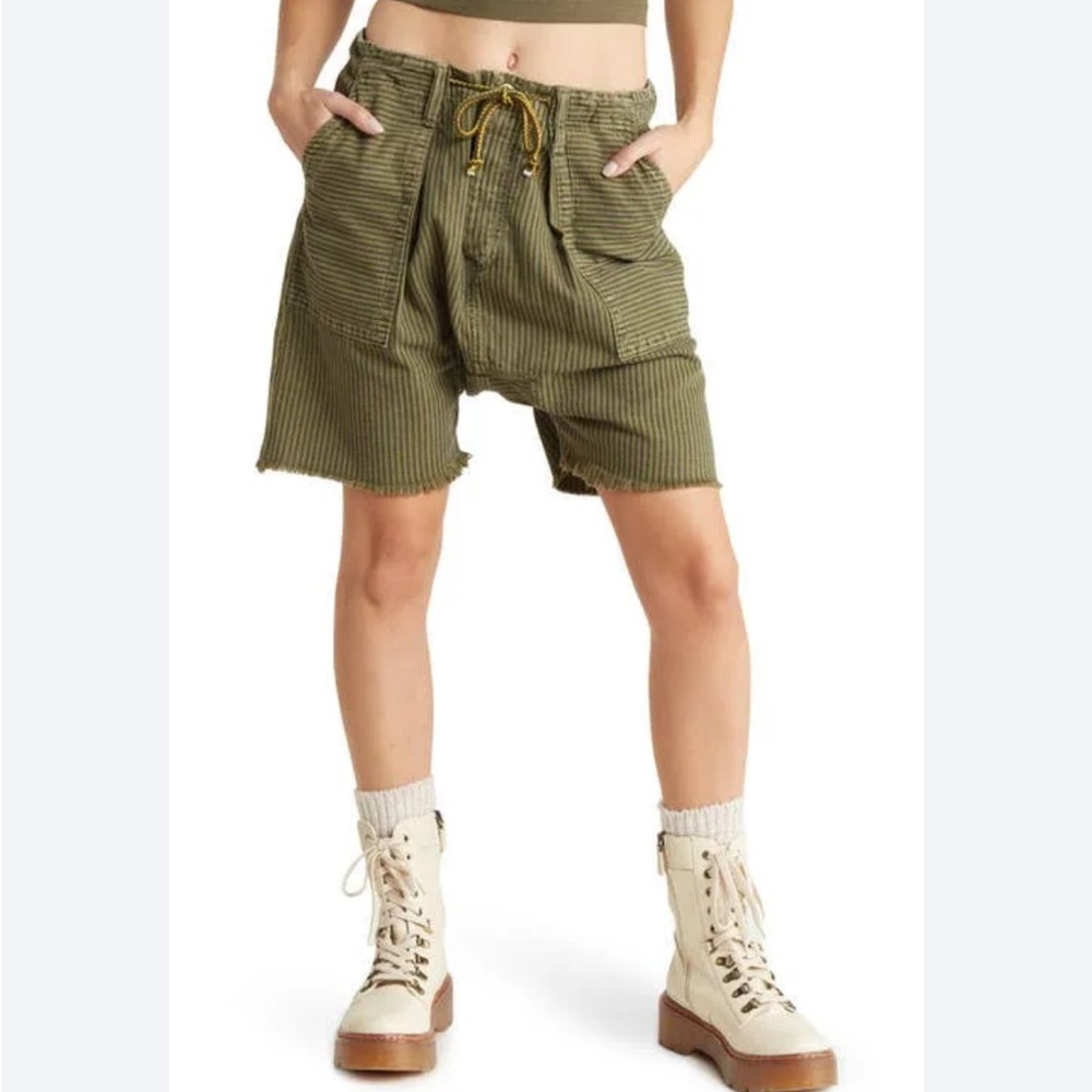 Free People Olive Green Striped Shorts - Picture 6 of 6